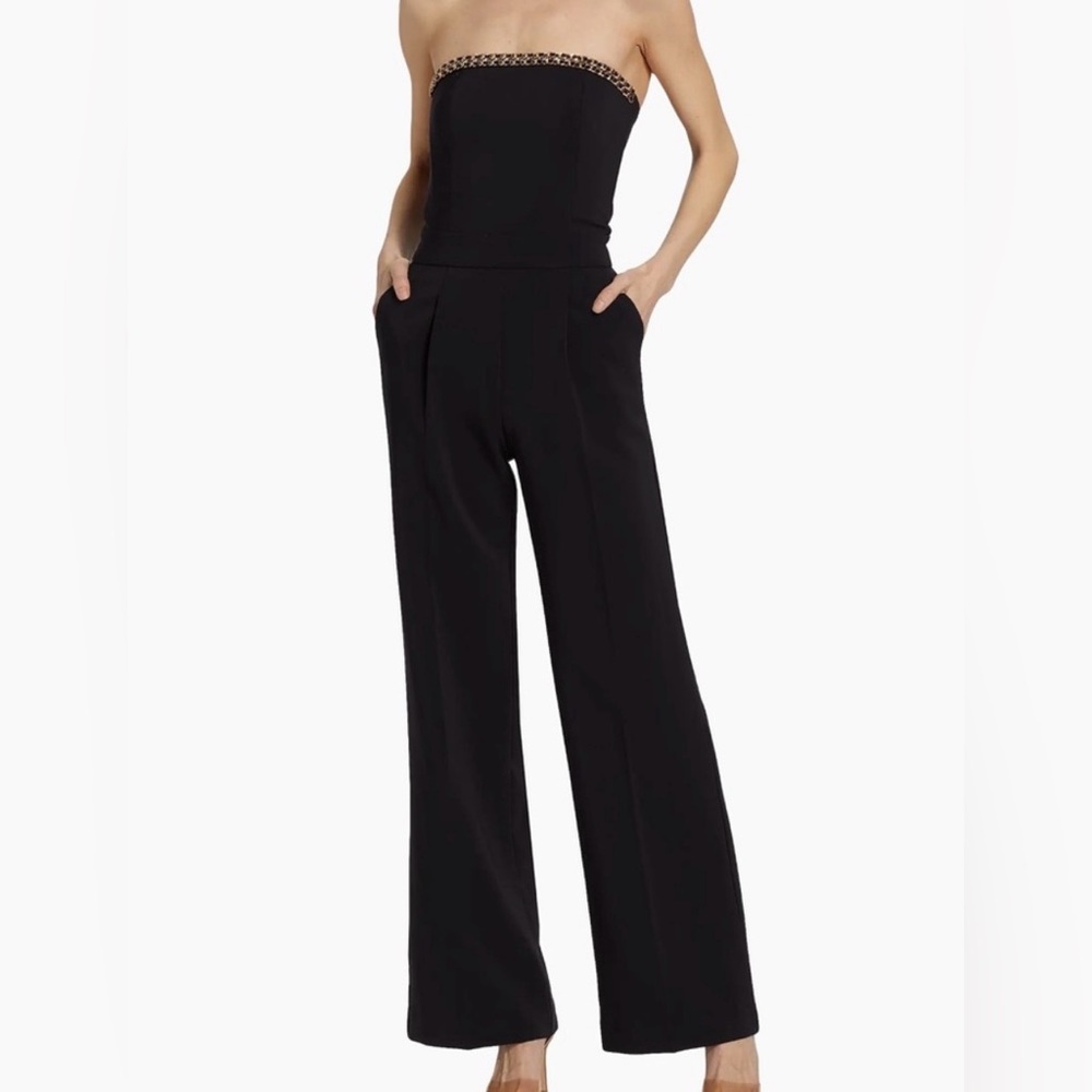 Generation Love Black Elore Wide-Leg Strapless Jumpsuit w/ Chain CHANEL style